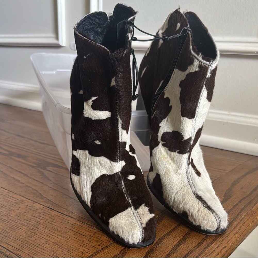 Donald J. Pliner Black and White Ankle Booties with Cow Print